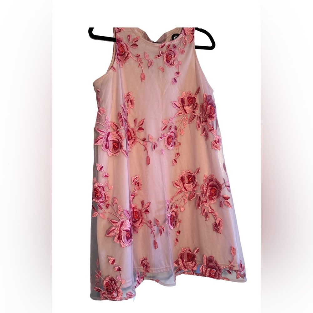 Eci New York Mini Dress Pink Medium Lace Embroidered Floral Halter Key Hole
